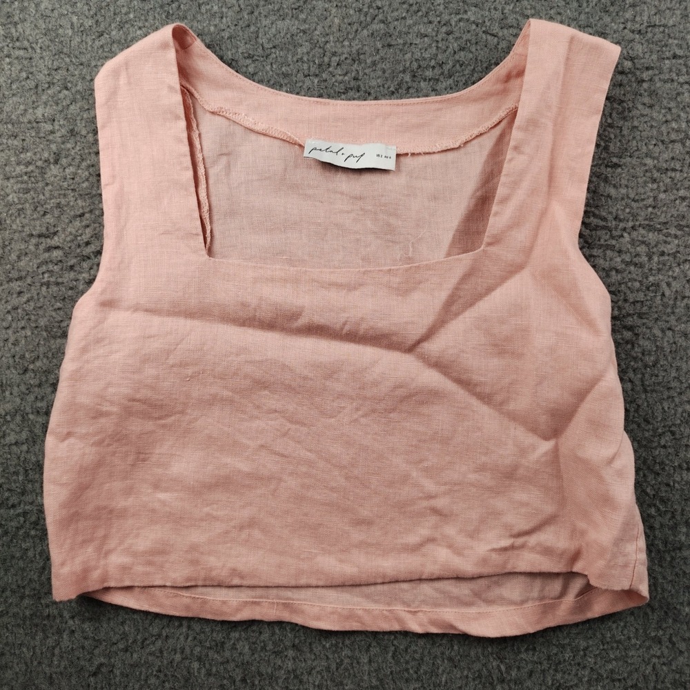Petal + Pup Linen Tank Top Sz 2 Square Neck Sleeveless Blush Pink Crop EUC